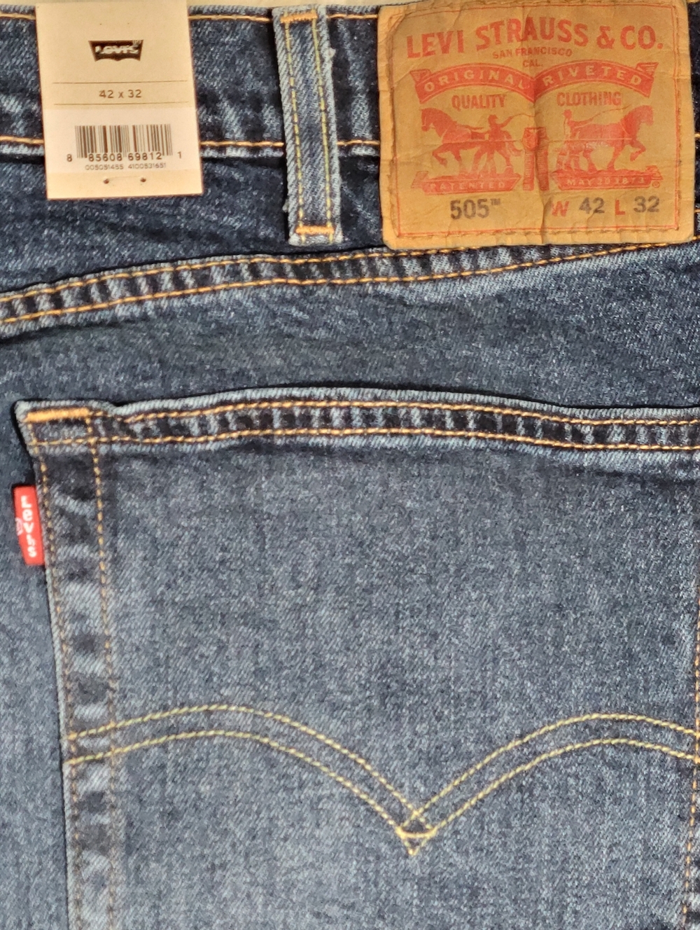 Levi's 505 Regular Stretch Blue Jeans Men 42x32 NEW - Picture 4 of 4